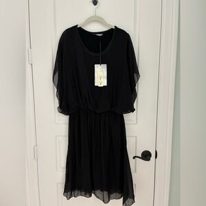 BACI Elegant Black Silk Dress- Sheer Overlay